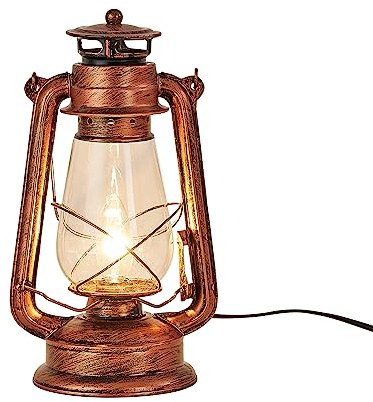 NOXARTE Rustic Lantern Table Lamp Plug-in Old Fashioned Night Light Perfect for Bedroom Living Room H15 Inch x W7 Inch