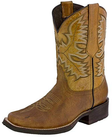 Scarpe Stivali da Cowboy Occidentali a Tacco Basso in Pelle Antiscivolo con Punta Tonda (42,Giallo)