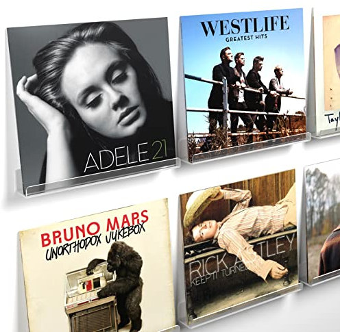 Laurensory Lot de 6 étagères murales pour disques vinyles en Acrylique Transparent de 30,5 cm pour écoute Quotidienne de LP avec matériel d'installation