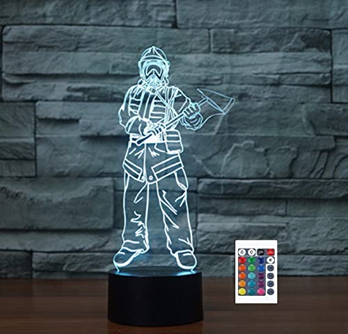 SUPERRUIDALONG 3D Feuerwehrmann Fernbedienung 16 Farben Nachtlichter Illusion Acryl LED Tisch Nachttisch Lampe Kinder Schlafzimmer Schreibtisch Dekor Geburtstag Geschenke Spielzeug für Kinder