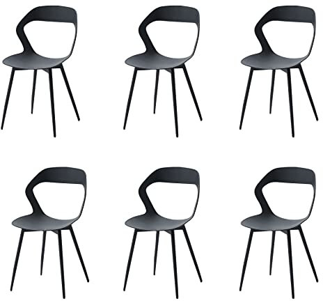 GrandCA HOME Juego de 6 Sillas de Comedor o Silla de Oficina con Patas de Metal, Sillas de Cocina para Sala de Estar, Comedor, Sala de Reuniones, Negro + Negro