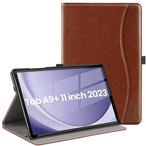 ZtotopCases Case for Samsung Galaxy Tab A9+ / A9 Plus 11 Inch 2023, Premium PU Leather Cover with Elastic Ring for Storing S Pen, Card Slot, Multi-Angles & Auto Wake/Sleep for Galaxy Tab A9+, Brown
