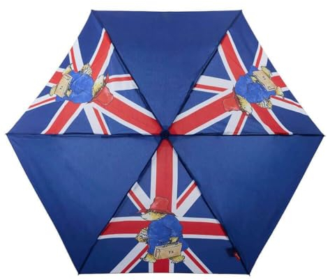 Signare Paddington Bear Union Jack Design kompakter faltbarer Regenschirm mit Ärmel und Handgelenkschlaufe – 25 cm wenn geschlossen, Blau / Rot, 50 cm