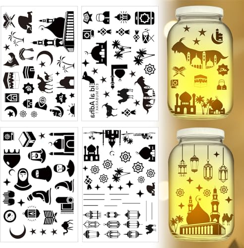 MILIAFLICK Eid Mubarak Glas Aufkleber 111 Stück Eid Mubarak Aufkleber Fenstersticker Eid Mubarak Aufkleber Wandtattoo Eid Mubarak Wandaufkleber Ramadan Kareem Sticker Eid Mubarak Wandbilder