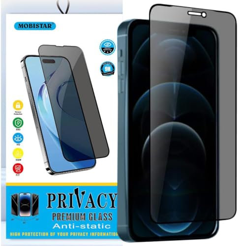 MOBISTAR Privacy Screen Protector for iPhone 12 / iPhone 12 Pro 6.1-Inch, (Privacy Glass) Full Coverage Anti-Spy Tempered Glass Film with Easy Installation, 1-Pack