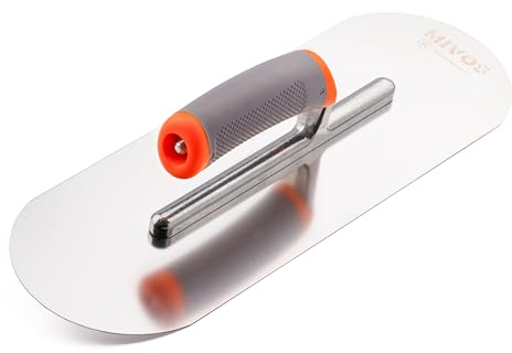 MIVOS Llana Alisadora de Acero Inoxidable - 375 x 130 mm - Media Caña - Empuñadura Blanda Ergonómica - Placa Alisadora para Enlucido Y Albañilería - Disco Alisador - MADE IN EU