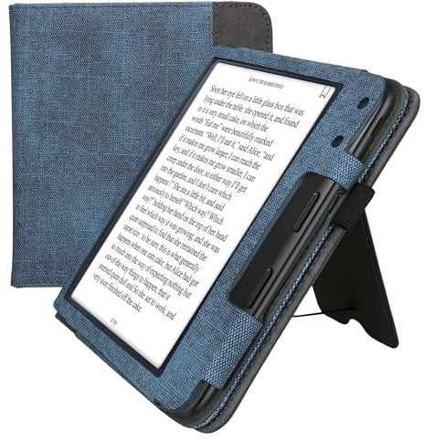 kwmobile Étui Compatible avec Kobo Libra Colour Coque - Étui à Rabat magnétique Tablette eReader Similicuir - Bleu foncé-Gris foncé