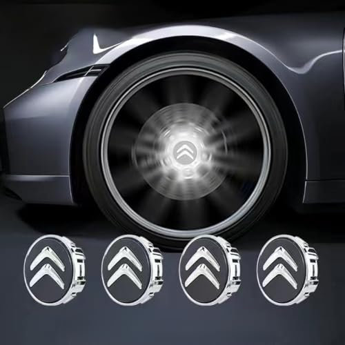 4 Stück Auto Radnabenkappen für Citroen Berlingo M 2018-2024,Lumineszenz Nabendeckel Radnabenabdeckung Felgenkappen Radnaben Zentralabdeckung mit Auto Logo Emblem Zubehör,White