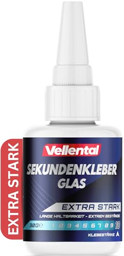 Sekundenkleber Gel Glas extra stark - Glaskleber transparent wasserfest, hitzebeständig & mit Nadel Verschluss gegen Austrocknung - Glas Kleber zum Verkleben von Glas & Acrylglas aller Art