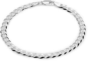 AKA Gioielli® - Herren Damen Armband 925 Sterling Silber - 5mm Breit Armkette Panzerarmband Flache Panzerkette - Länge: 18 cm