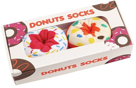 Lustige Donut Socken Box - Lustig Bunte Coole Geschenke für Frauen Damen Teenager Mädchen Mama Oma Freundin Frau - Witzige Muttertagsgeschenk Ostern Weihnachten Strümpfe Geschenkideen - 2 Paare