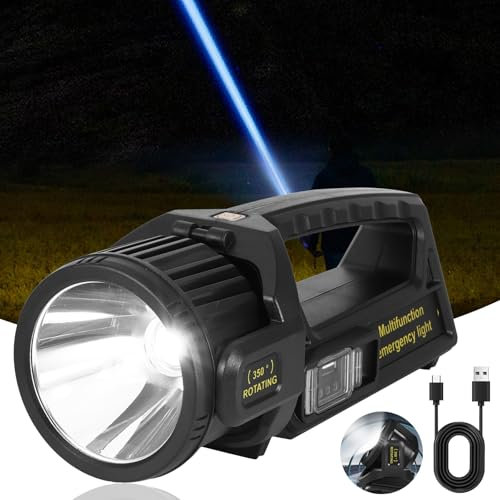 ZONJIE Rechargeable LED Torch, Powerful Torches Spotlight with 350° Rotate Head, 4500mAh Super Bright Seachlight Flashlight Torch 9 Modes, Waterproof Solar Troch for Emergencies (Large)