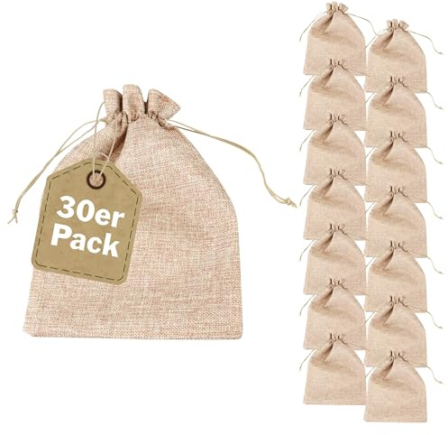 SPRINTIS Jutesäckchen naturfarben, 20 x 30 cm (30 Stück) - reißfeste Geschenkbeutel mit Kordelzug, für Hochzeit, Weihnachten, Deko, Adventssäckchen