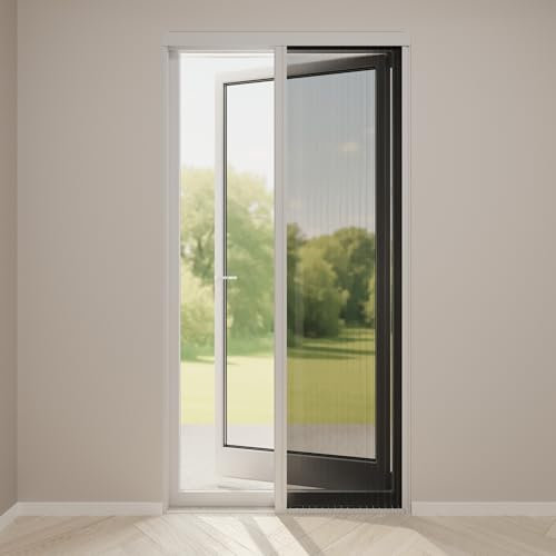 DTCH® Insektenschutz Plissee Tür 96 x 230 cm (BxH), Fliegengitter Schiebetür, reinweißem Profil, Fliegengitter Balkontür Schiebetür, Fliegengitter Terrassentür, individuell zuschneidbar, Insektentür