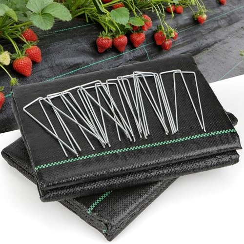 2 Pack 1m x 10m Heavy Duty Weed Control Membrane with 20 Ground Pegs | 1m Wide Garden Sheet Cover Woven Mat Easy Cut Holes Plants Patch Stop Weeds Grass Gravel Path Patio Pond Liner Water
