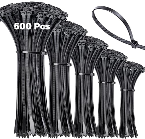 500 Stück Kabelbinder Schwarz Set,100/150/200/250/300 mm (je 100 Stück) (SCHWARZ, 100/150/200/250/300mm (500 Stück))