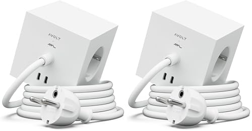 Multiprise Cube Design Lauréat Red Dot – 3 Prises + 2 Ports USB-C | Élégante, Magnétique, en 7 Couleurs | Sécurité Certifiée – Avolt Square 1 (Lot de 2)