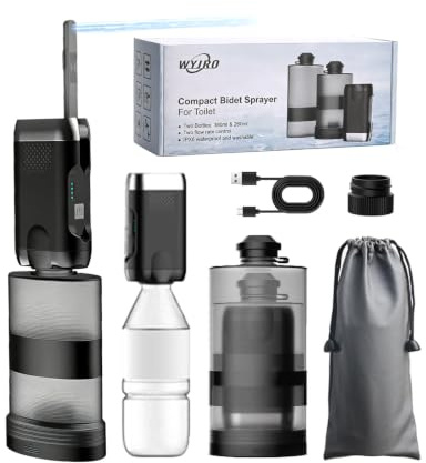 WYJRO Bidet Portatile Post Parto da Viaggio 260+380ml,Bottiglia Perineale Ricaricabile Elettrico Peri Bottle con Adattatore 2 modalità,Douchette Intime Maternité per Uomini Donne Emorroidi Campeggio