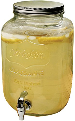 Circleware Sun Tea Mini Mason Jar Glass Beverage Dispenser with Metal Lid, Glassware For Water, Juice, Beer, Wine, Liquor, Kombucha Iced Punch & Best Cold Drinks, Classic Yorkshire 1 Gallon