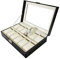 Todeco - Uhrbox, Uhr und Armband Aufbewahrung - Größe: 30 x 20 x 8 cm - Material der Box: PU - 12 Uhren und Display, Schwarz/Beige