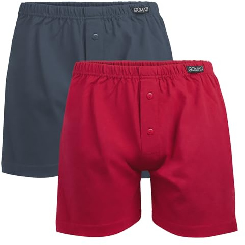 Gomati Herren Jersey Boxershorts (2 Stück) Stretch Unterhose aus Baumwolle - Anthra-Rot M/5