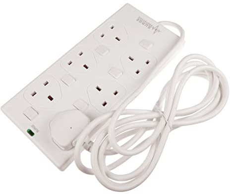 pro elec 5055313622512 3 m 6 Way Switched Surge Protected Mains Extension Power Block Multiboard - White