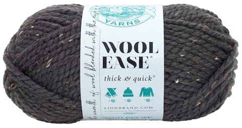 Lion Brand Yarn Company 640-151 Wool-Ease Thick & Quick Yarn, Graphite, One Size | Super Bulky Wool Acrylic Blend Fiber for Soft Hats, Sweaters, Chunky Blankets, Yarn for Crochet, Knitting, Crafts, Weaving