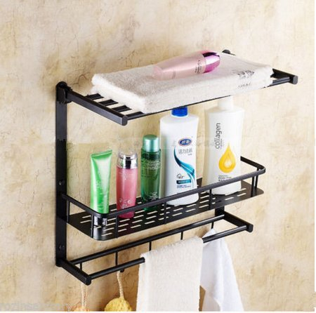 Gowe Bronze huilé Finition Luxe multifonction de salle de bain Rack de stockage étagère de serviette de bain Serviette de barre de serviette Crochets