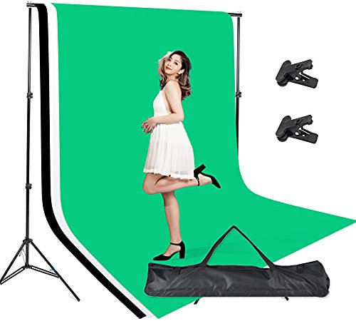 Photo Professional Studio 2x3 mètres Arrière-Plan Piètements Kit avec écran Fond Photo Toile de Fond Tout en 1 Photographie Set Venez avec la qualité Carry Bag Noir/Blanc / Fond Vert