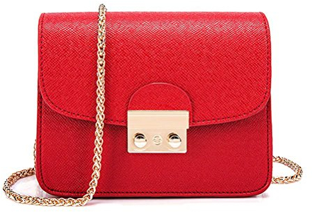Honeymall Kleine Damentasche Umhängetasche Citytasche Schultertasche Handtasche Elegant Retro Vintage Tasche Kette Band(Rot)