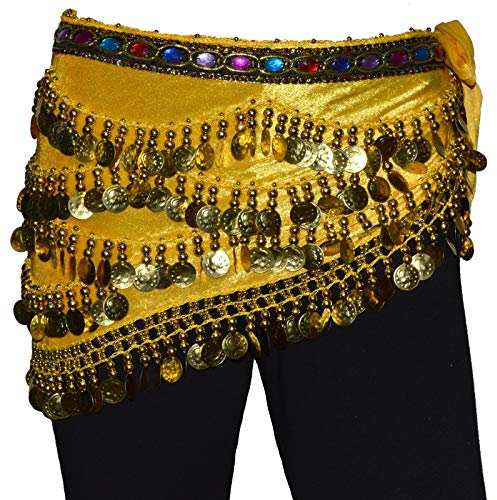 Tanzbekleidung & Accessories Bauchtanz Münzgürtel Samt Hüfttuch Belly Dance Bauchtanzgürtel Karneval Münzen (Gelb)