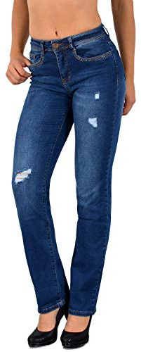 ESRA Stretch Damen Jeans Hose High Waist Jeans Damen Straight Leg Hose bis Übergröße G300