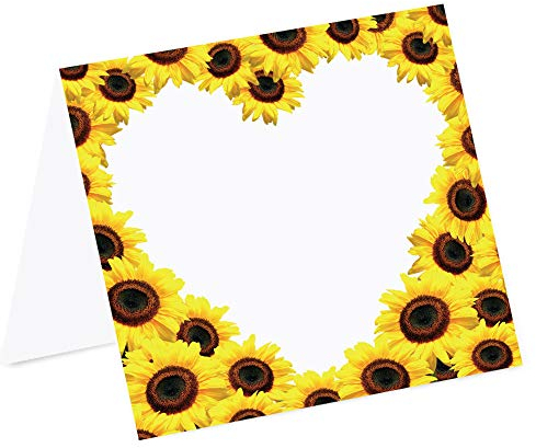 PRICARO Tischkarten Sonnenblumen Herz, quadratisch, 40 Stück