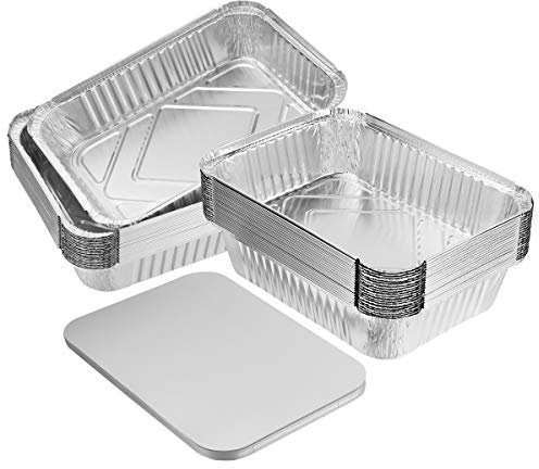 BESTonZON 20PCS Große Hochleistungs Aluschalen Grillschalen mit Brett-Deckeln für das Kochen, Rösten, Backend - 26 X 19 X 6.3CM