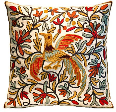 ZUODUTEX 45cmx45cm Embroidered Cotton Decorative Throw Pillow Cover Cushion Case Pillow Case (Bird cushion)