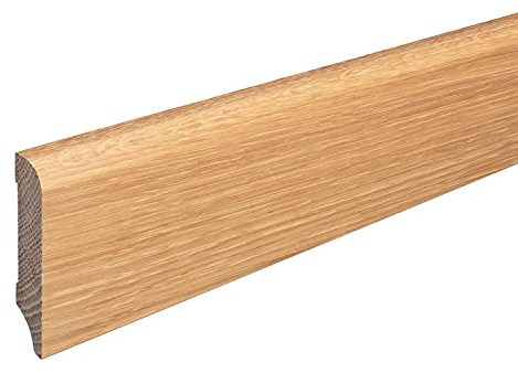 Sockelleiste aus Holz | EICHE | Massivholz-Fußleisten für Laminat Vinyl Parkett (München (abgerundet), 80mm Eiche natur lackiert)