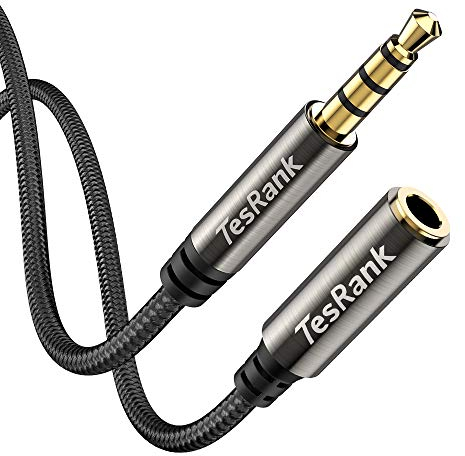 TesRank Alargador Auriculares con Microfóno 1 Metro 4 Polo, Nylon Cable Extensión Audio Estéreo Jack 3.5 mm Macho a Hembra Cable Compatible con Cascos de Switch, Altavoz,Auricular,TV, PC, Móvil