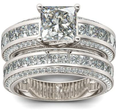 Jeulia Damen Sterling Silber Ringe Set Prinzess-Schliff 4-Prong Diamant Ringe Set Schmuck für Braut Hochzeit Band Verlobungsring Trauring Ehering (Sterling Silber, 58 (18.5))