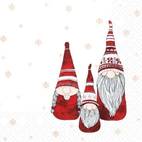 20 Servietten Rote Wichtelfamilie als Tischdeko für den Winter und Weihnachten 33x33cm