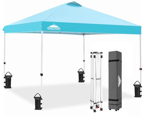 EAGLE PEAK Tonnelle de Jardin Pliable 3x3m Pop-up Gazebo Tente Pliante Pavillon,avec Sac de Transportable à Roulette pour Camping, Plage, Jardin, Bleu pâle
