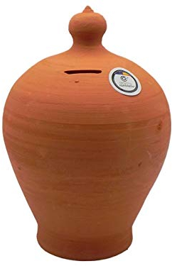 CERÁMICA RAMBLEÑA | Hucha de Barro Rojo Tradicional | Hucha cerámica | Hucha Infantil | Huchas Originales | 100% Hecho a Mano | 13x13x21 cm