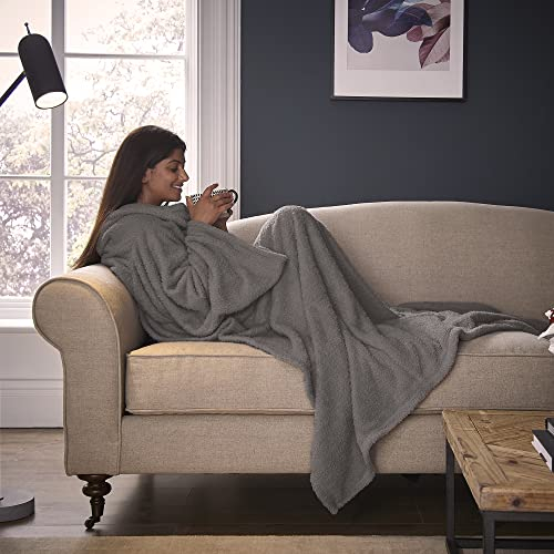 Silentnight Snugsie – Couverture en Polaire Douce avec Manches – Couverture à Manches 2 en 1 et Coussin – Grande Taille avec Poche pour Les Pieds