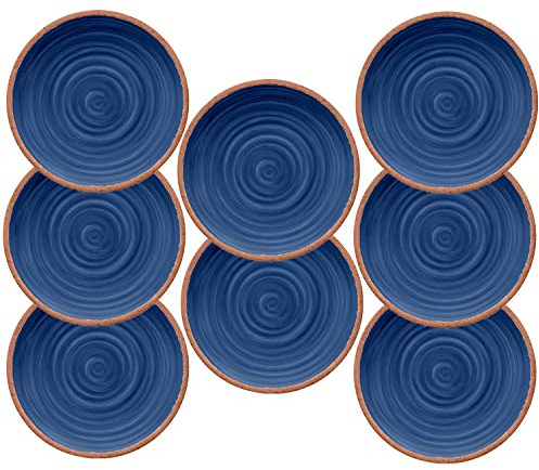 Rustic Swirl Indigo Melamine Dinner Plate Set (8)