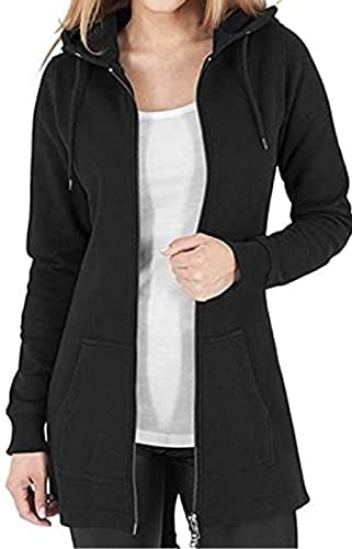 Tuopuda Donna Felpe con Cappuccio Giacca Elegante Scollo a V Top Manica Lunga Cardigan Felpe con Zip 2 Tasche Autunno Invernali Sweatshirt Cappotto Eleganti Pullover Hoodie Jumper, Nero, XXL