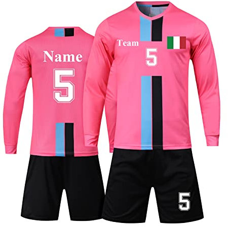 LAIFU Personalizzazione della Maglia Kit, Nome Personalizzabile, Nome della Squadra, Numero, Logo della Squadra,Calcio Maglia Personalizzabile Kit,Unisex Bambini e Adulto (Rosa a Maniche Lunghe)