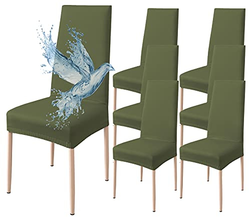 Poligino Stuhlhusse, 6-teilig, wasserdicht, Stuhlbezug, für Esszimmer, dehnbar, universal, leicht zu reinigen (Grün, 6 Stück)