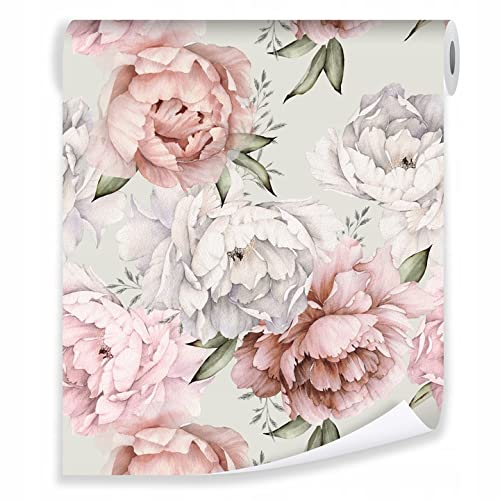 Vliestapete Rolle Blumen Pfingstrosen Rosen 10mx50cm Schlafzimmer Wohnzimmer Floral Modern 10M Blumentapete Vlies Tapete Tapeten Wandtapete Mustertapete Tapetenrolle inklusiv Kleister (1044)