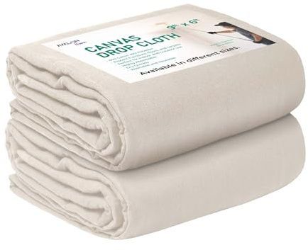 Avalon Home Paño de lona de 9 x 6 pies, paquete de 2 – Paño de caída para pintores sin olor para pintar lonas de lona de algodón para protección de suelos y muebles, tela de lona multiusos