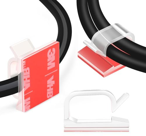XHF WCL7-clear-120p Lot de 120 clips adhésifs transparents de 1,9 cm pour rangement de câbles d'extérieur sous le bureau, la voiture, le mur, la TV, PC, câble Ethernet WCL7-clear-120p
