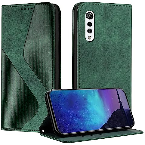 Fatcatparadise Kompatibel mit LG Velvet/G9/G900 Hülle, Handyhülle für LG Velvet/G9/G900 Hülle PU Leder Flip Klappbare Wallet Magnet Case Handytasche Klapphülle Schutzhülle Tasche Hülle Holster (Grün)